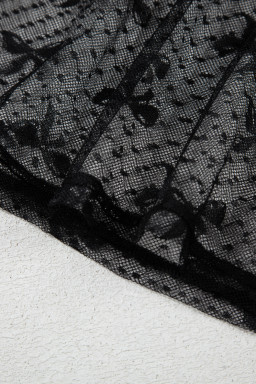 Black Dotted Bow Pattern Mesh Long Sleeve Top
