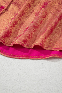 Rose Red Metallic Sheen Short Sleeve Plus Size Shirt