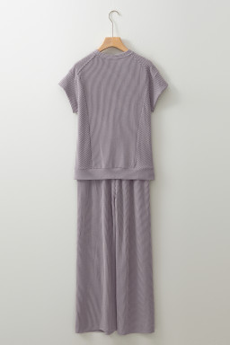 Wild Wind Solid Corded Short Sleeve T Shirt and Wide Leg Pants Set