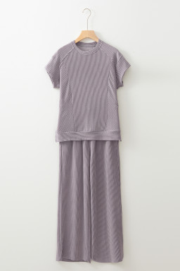 Wild Wind Solid Corded Short Sleeve T Shirt and Wide Leg Pants Set