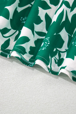 Green Floral Print Ruffle Short Sleeve Loose Blouse