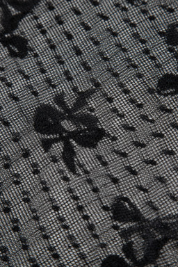 Black Dotted Bow Pattern Mesh Long Sleeve Top