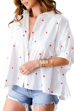 White Stars Half Puff Sleeve Loose Shirt