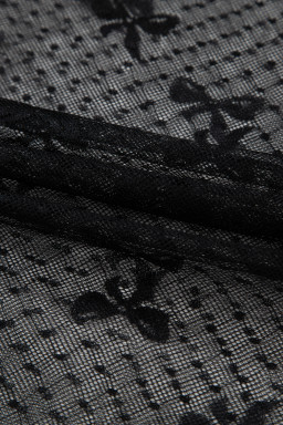 Black Dotted Bow Pattern Mesh Long Sleeve Top