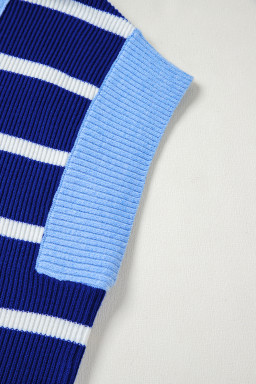 Sky Blue Stripe Quarter Zip Collar Knit Vest