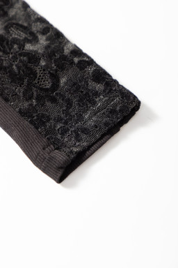 Black Floral Lace Patchwork Long Sleeve Slim Top