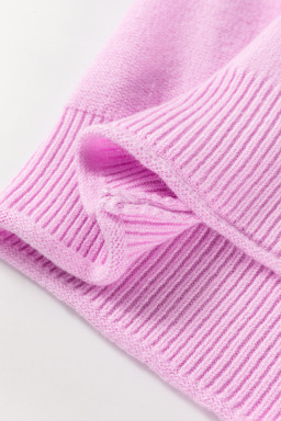 Pink Solid Color Pocket  Bishop Sleeve Knit Sweater