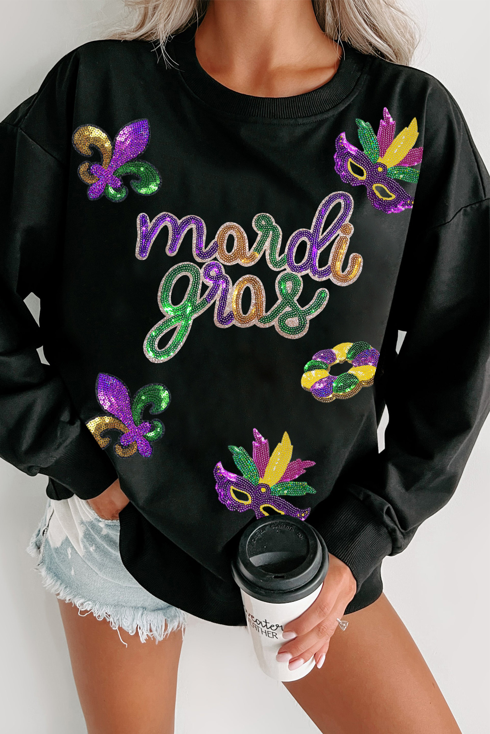 Mardi Gras Queen Sequin Sweatshirt main image 0
