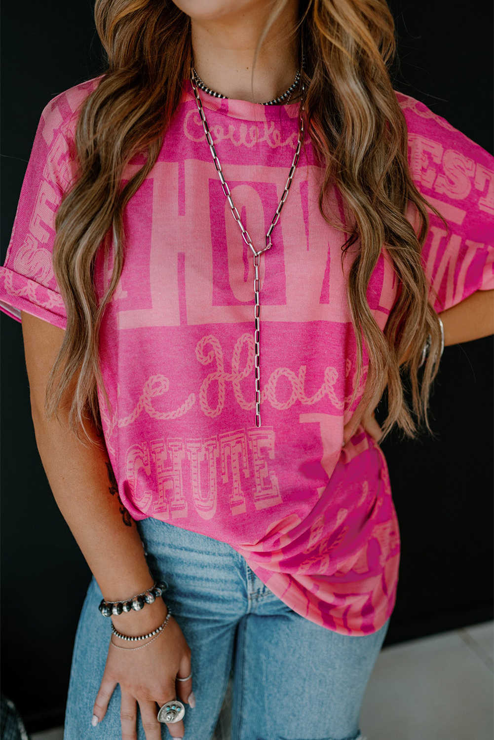 Rose Vintage Letter Print Graphic Loose Tee