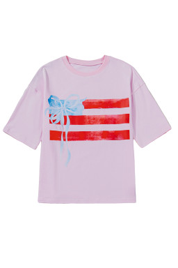 Light Pink Flag Bow Graphic Crewneck Tee