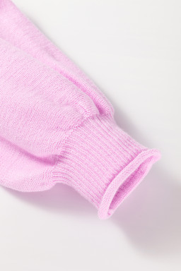Pink Solid Color Pocket  Bishop Sleeve Knit Sweater