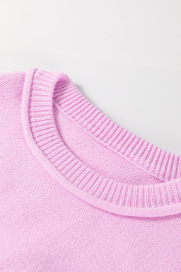 Pink Solid Color Pocket  Bishop Sleeve Knit Sweater