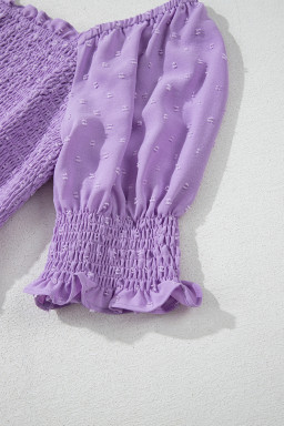 Wisteria Swiss Dot Smocked Frill Square Neck Plus Size Dress