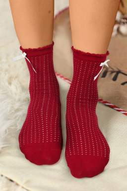 Racing Red Bow Decor Dotted Cotton Crew Socks