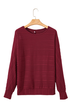 Burgundy Pit Stripe Batwing Sleeve Top