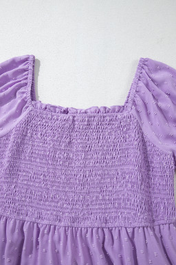 Wisteria Swiss Dot Smocked Frill Square Neck Plus Size Dress