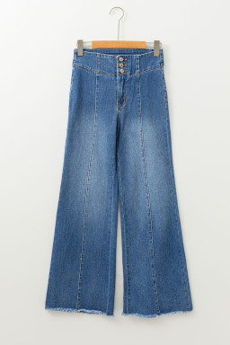 Sail Blue High Waist Button Raw Hem Jeans