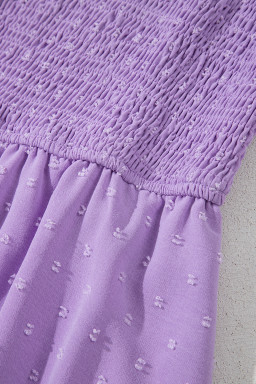 Wisteria Swiss Dot Smocked Frill Square Neck Plus Size Dress