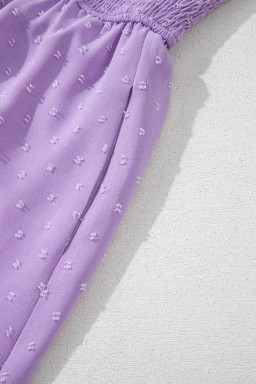 Wisteria Swiss Dot Smocked Frill Square Neck Plus Size Dress