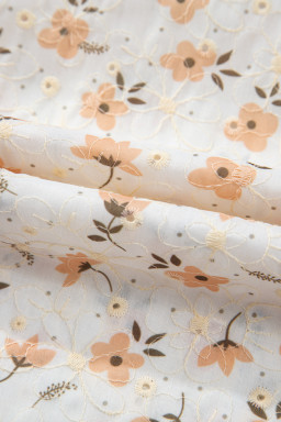 Khaki Eyelet Notch V Neck Puff Sleeve Floral Blouse