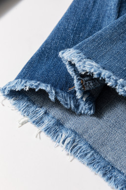 Sail Blue High Waist Button Raw Hem Jeans