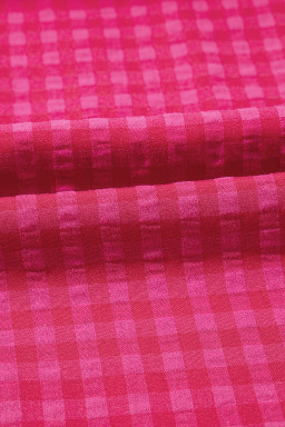 Rose Plaid Square Neck Puff Sleeve Maxi Dress