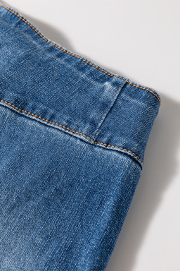Sail Blue High Waist Button Raw Hem Jeans