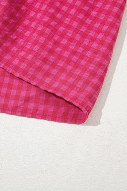 Rose Plaid Square Neck Puff Sleeve Maxi Dress