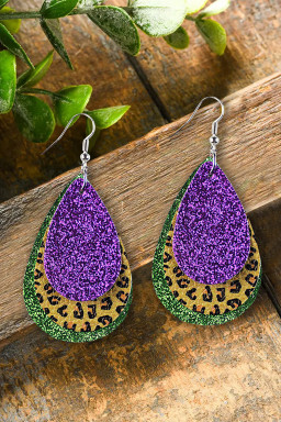 Multicolor Sequin Leopard Layered Mardi Gras Waterdrop Earrings