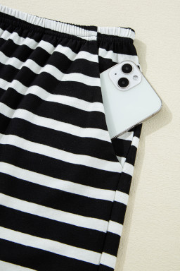 Black White Striped Short Sleeve Tee and Shorts Set