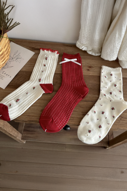 Racing Red Bow Decor Dotted Cotton Crew Socks