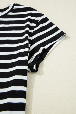 Black White Striped Short Sleeve Tee and Shorts Set