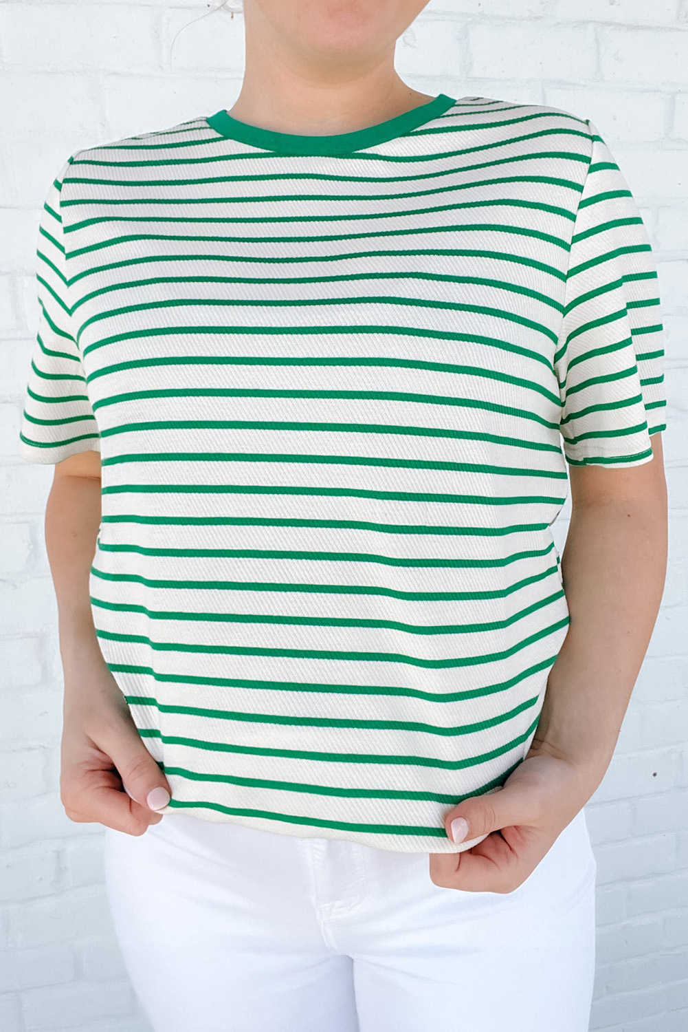 Green Striped Casual Plus Size T-Shirt