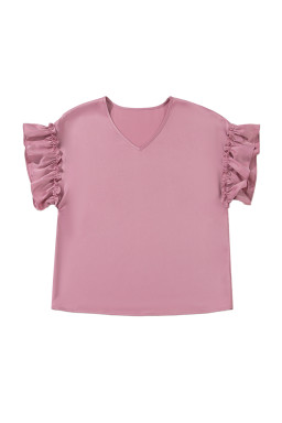 Toadstool Satin Ruffle Sleeve V Neck Blouse