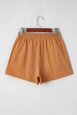 Khaki Embroidered Tassel Tie Elastic Waist Shorts