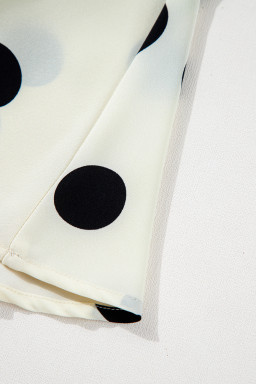 Beige Polka Dot Print Surplice V Neck Puff Sleeve Mini Dress