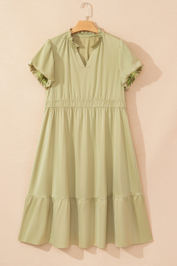 Laurel Green Notched V Neck Puff Sleeve Plus Size Maxi Dress