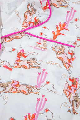 White Allover Print Cropped Pajama Set