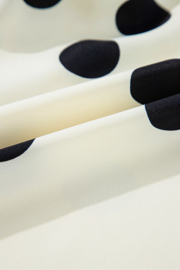 Beige Polka Dot Print Surplice V Neck Puff Sleeve Mini Dress