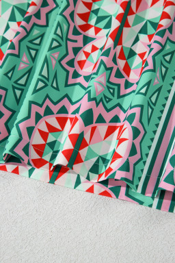 Mint Green Boho Abstract Print Pop of Color Neckline Dress