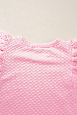 Pink Solid Color Textured Ruffle Sleeve Blouse