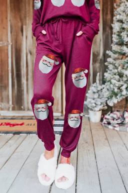 Red Sequins Santa Claus Graphic Loungewear Set