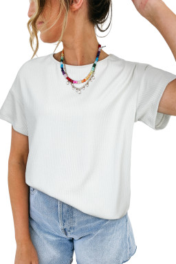 Light Grey Textured Loose Plain T Shirt