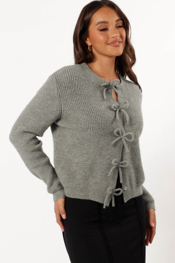 Philippine Gray Sweet Bow Front Cropped Knit Cardigan