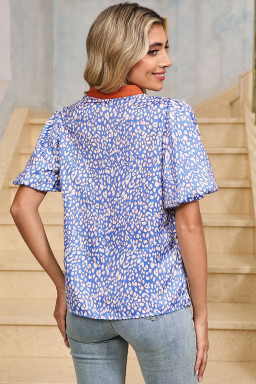 Ashleigh Blue Leopard Print V-Neck Puff Sleeve Blouse