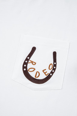 White RODEO Horseshoe Embroidered Patch Pocket Tee