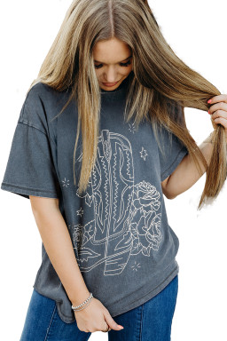 High-rise Vintage Cowboy Boots Floral Graphic Tee