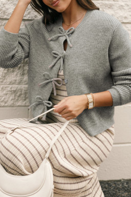 Philippine Gray Sweet Bow Front Cropped Knit Cardigan