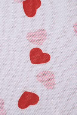 White Heart Print Mesh Long Sleeve Top