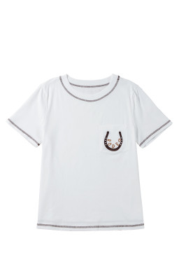 White RODEO Horseshoe Embroidered Patch Pocket Tee